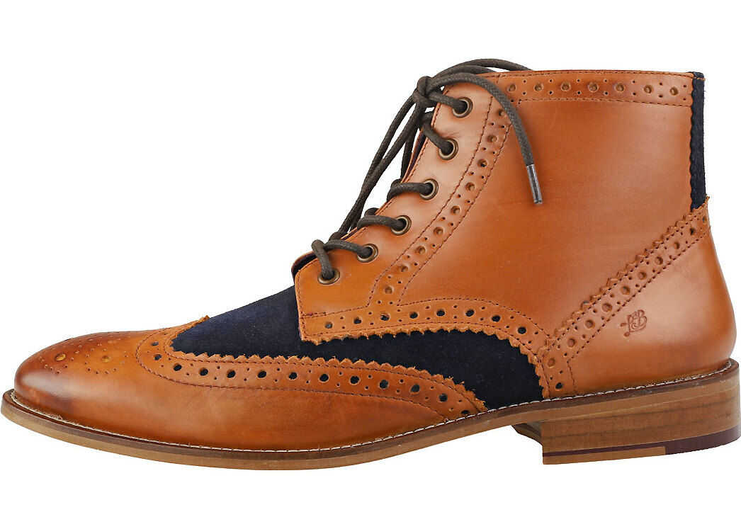 London Brogues Gatsby Six Eyelet Brogue Boots In Tan Navy* Tan