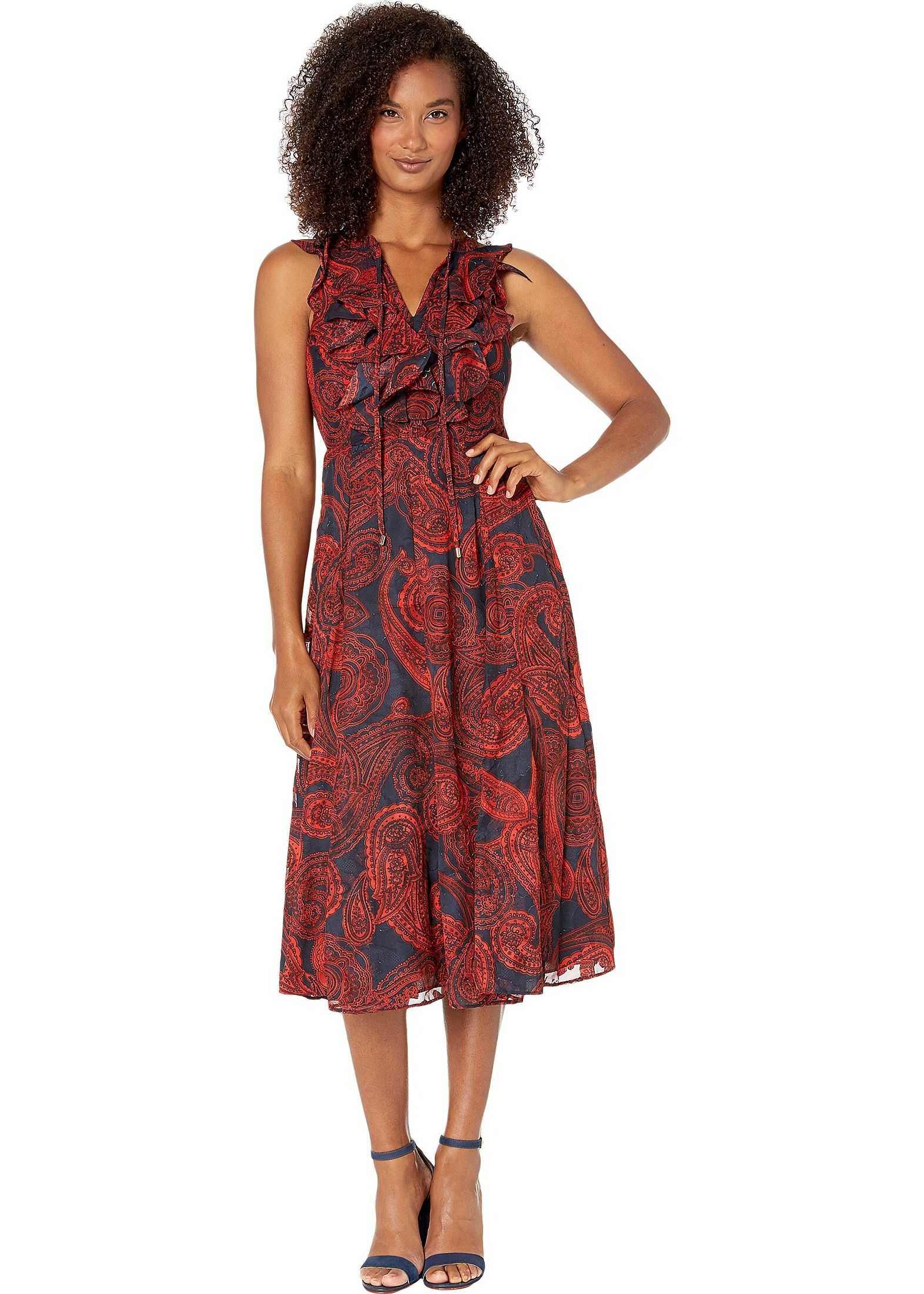 Tommy Hilfiger Paisley Chiffon Midi Dress Sky Captain/Cherry