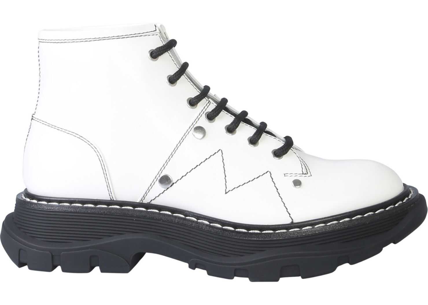 Cizma Alexander McQueen Ankle Boot With Laces And Tread Sole IVORY
