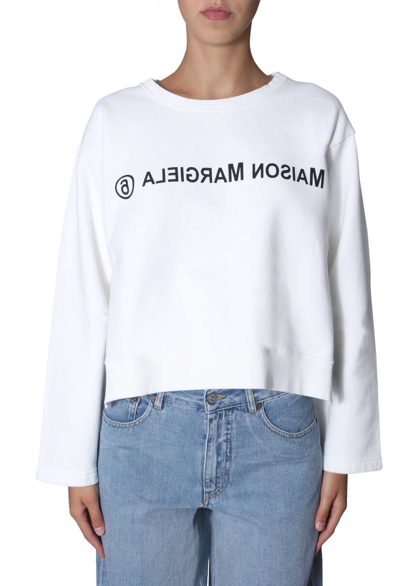 Bluza MM6 Maison Margiela Cropped Sweatshirt WHITE