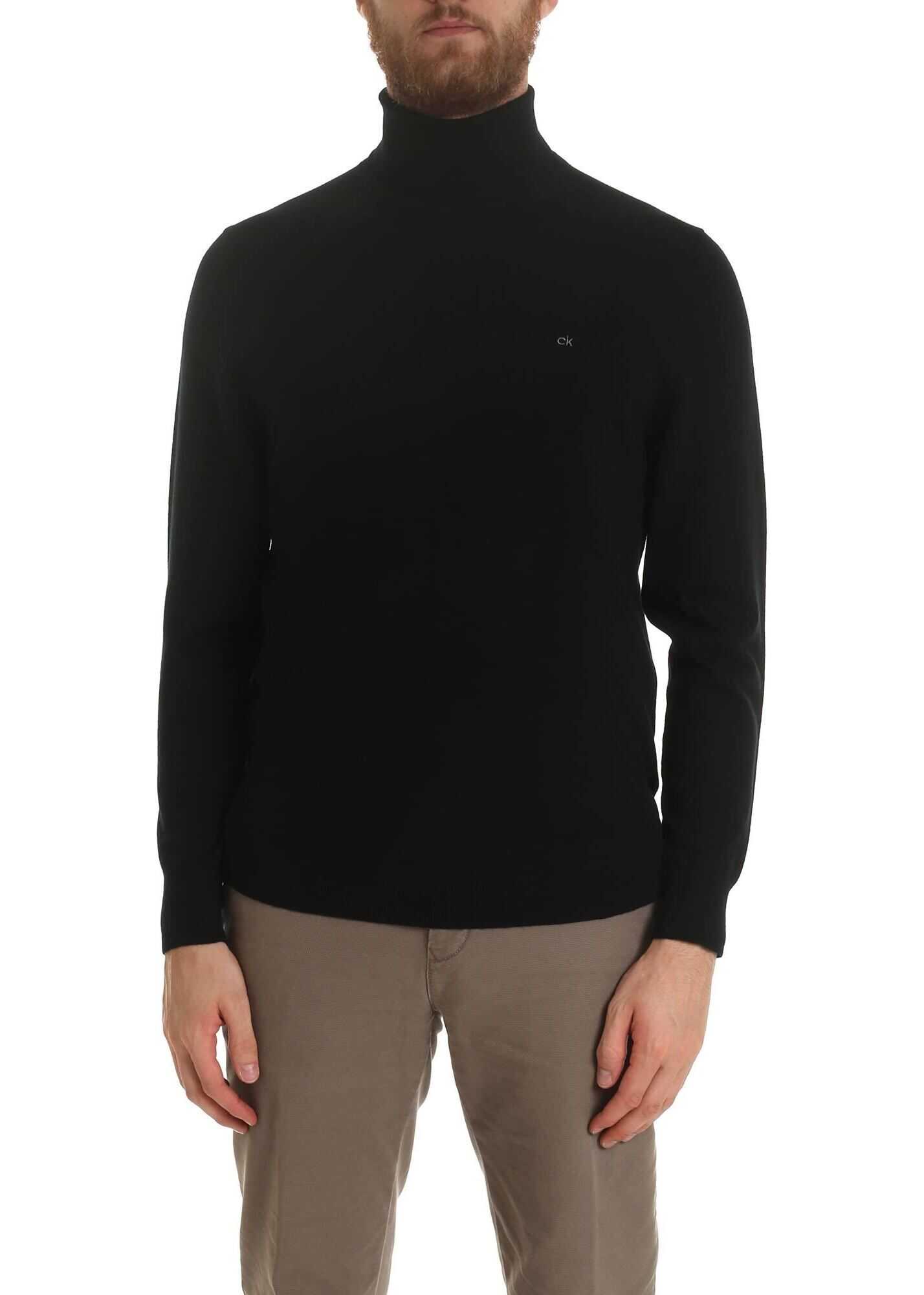Calvin Klein Black Turtleneck In Superior Wool Black