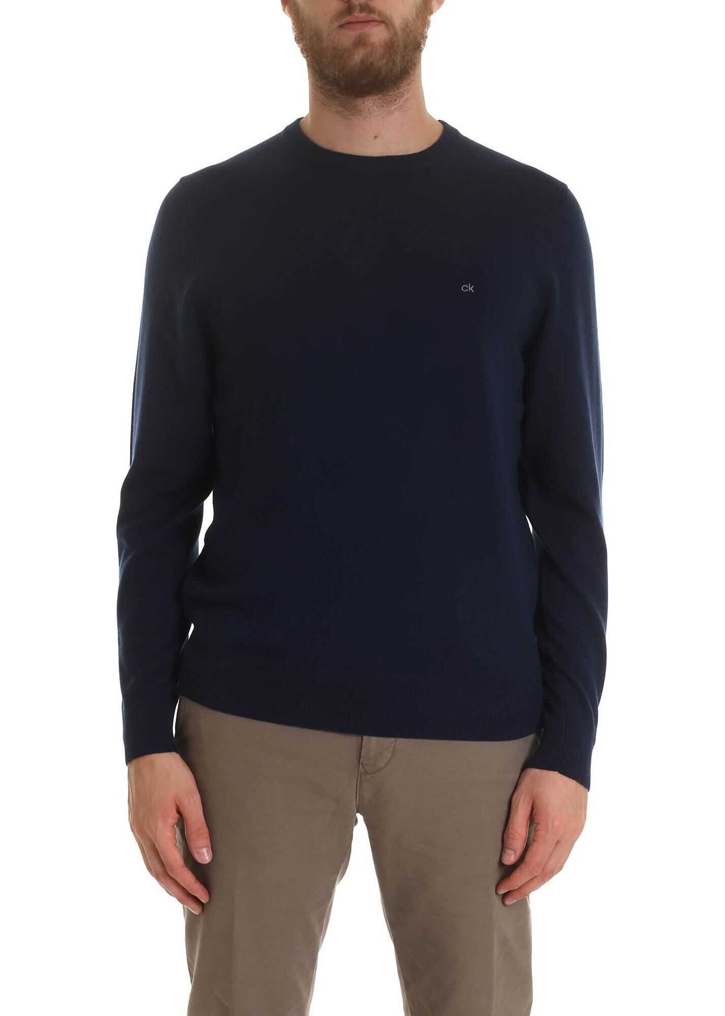 Calvin Klein Blue Pullover In Superior Wool Blue