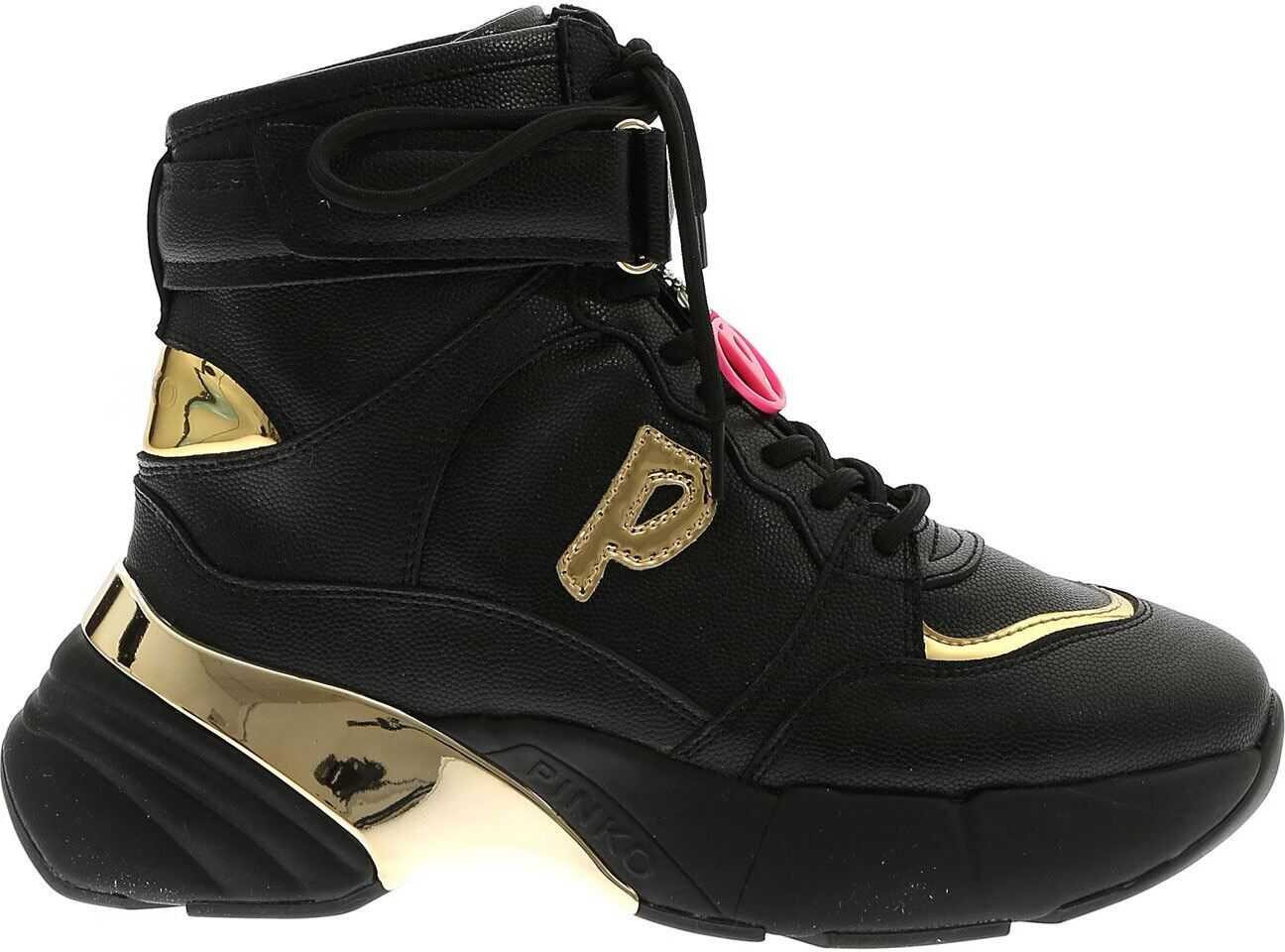 Pinko Lugano 1 Sneakers In Black And Gold Black
