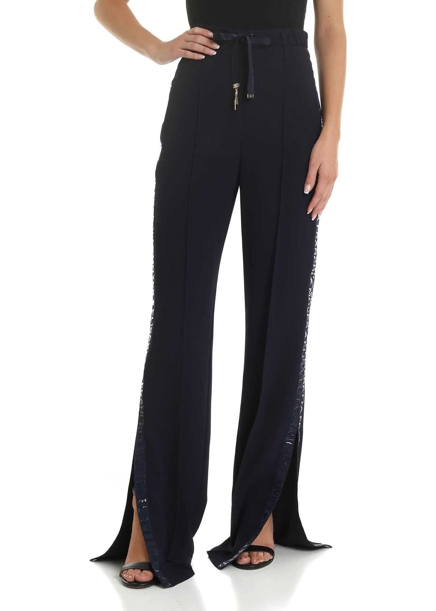 Elisabetta Franchi Blue Trousers With Branded Bands Blue