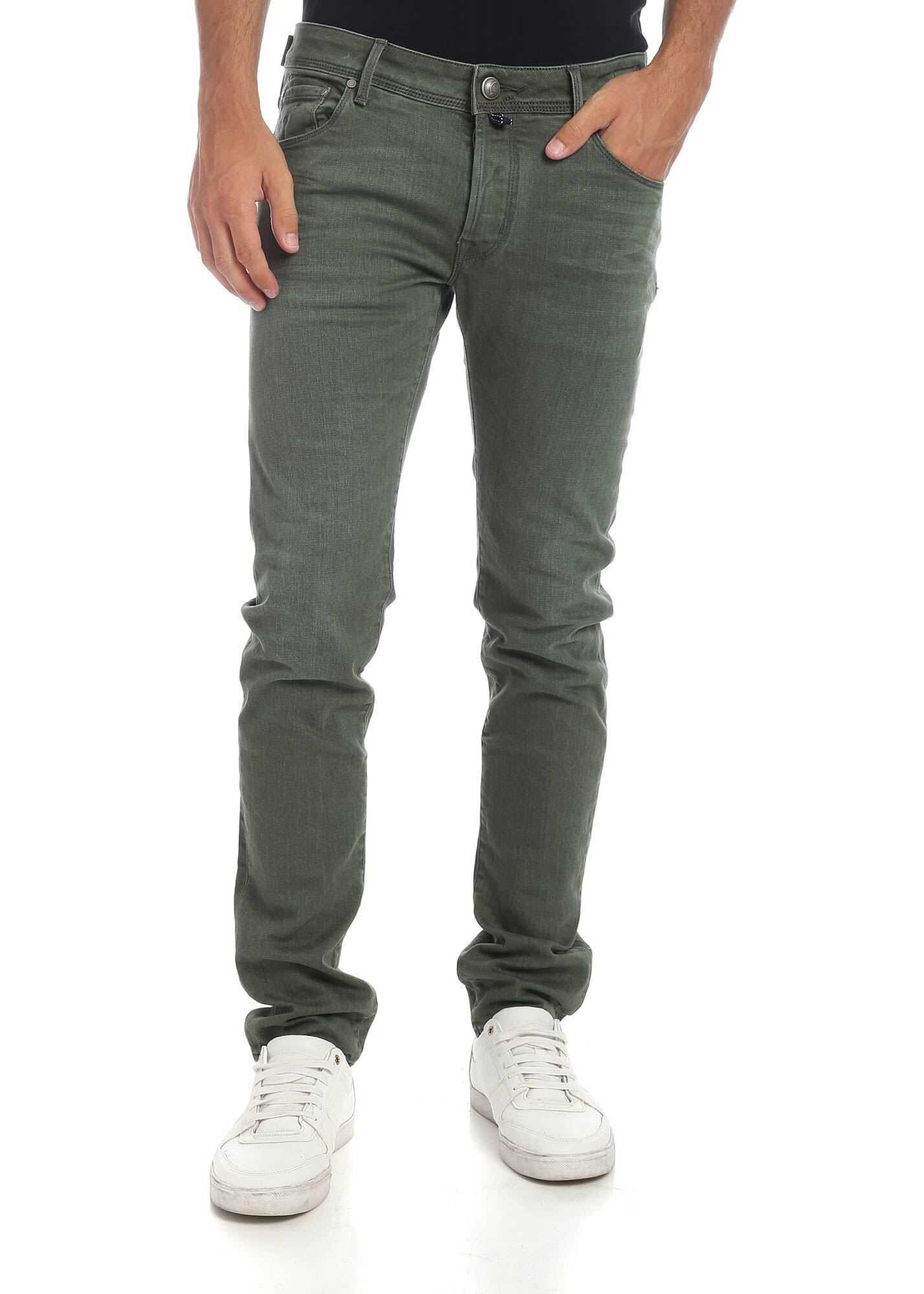Blug Jacob Cohen Green Jeans With Blue Leather Label Green