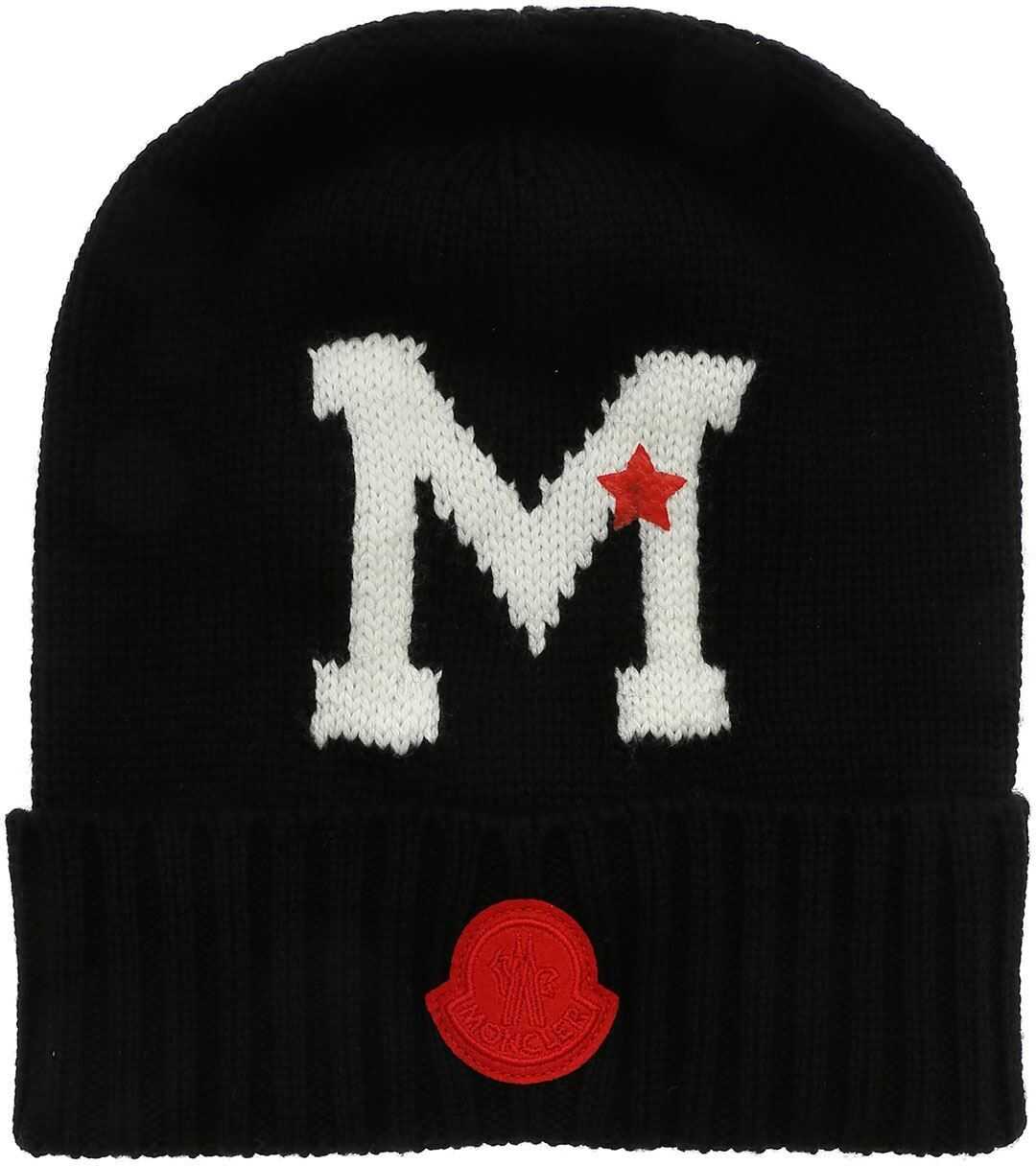 Moncler Kids Black Beanie With Contrasting Inlay Black