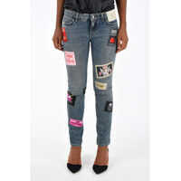 Blugi skinny 14cm Denim Embroidered PRETTY Jeans Femei
