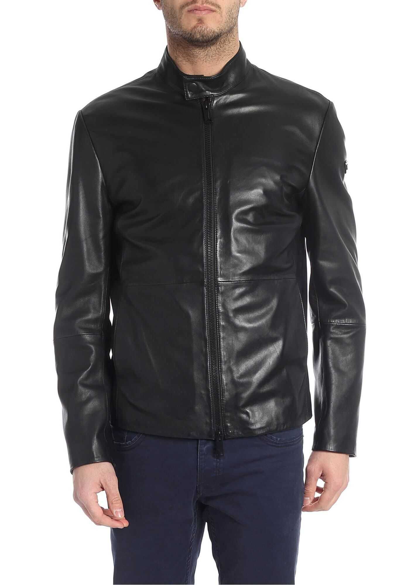 Emporio Armani Leather Outerwear Jacket BLACK