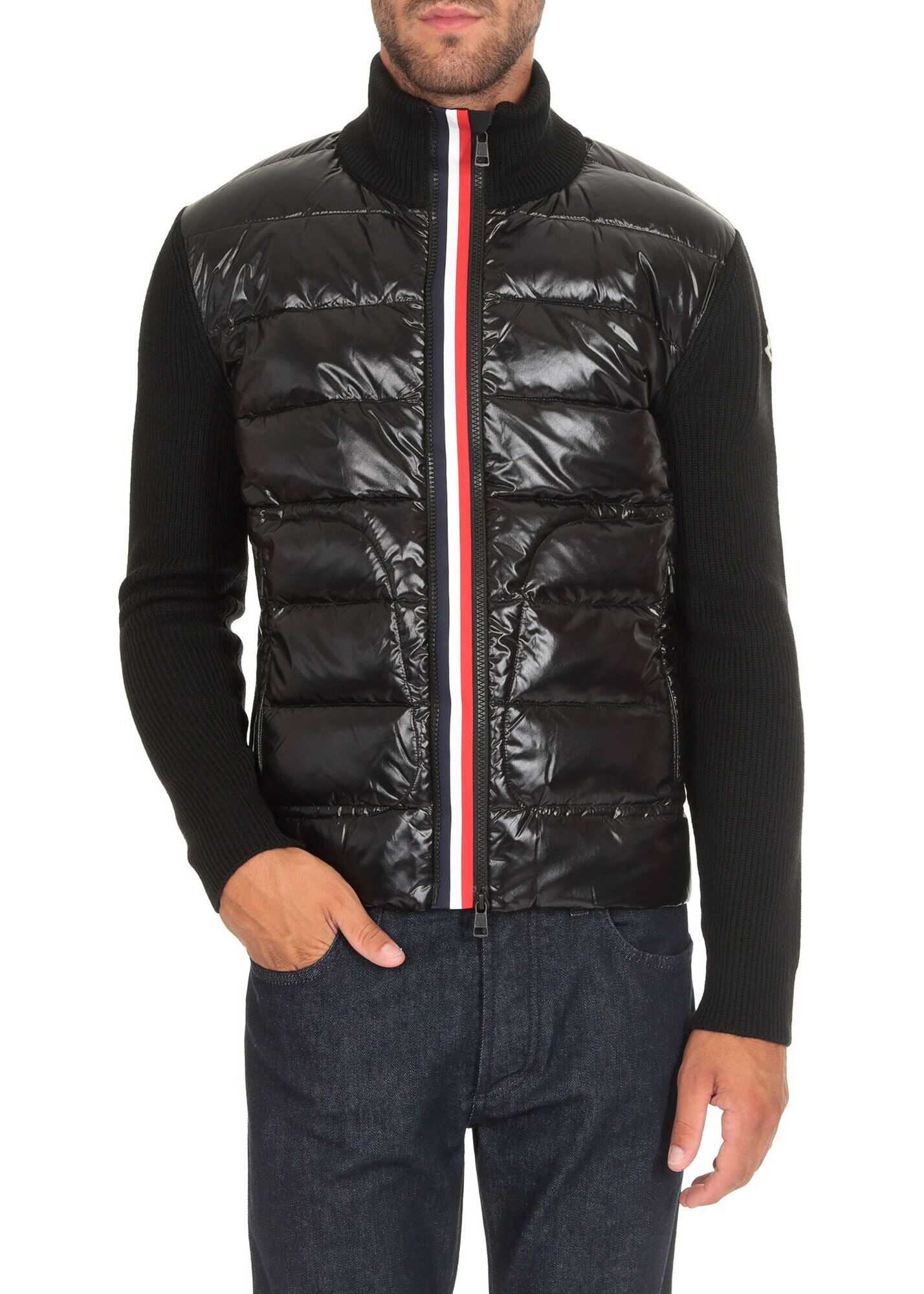 Moncler Black Cardigan With Down Padding Black