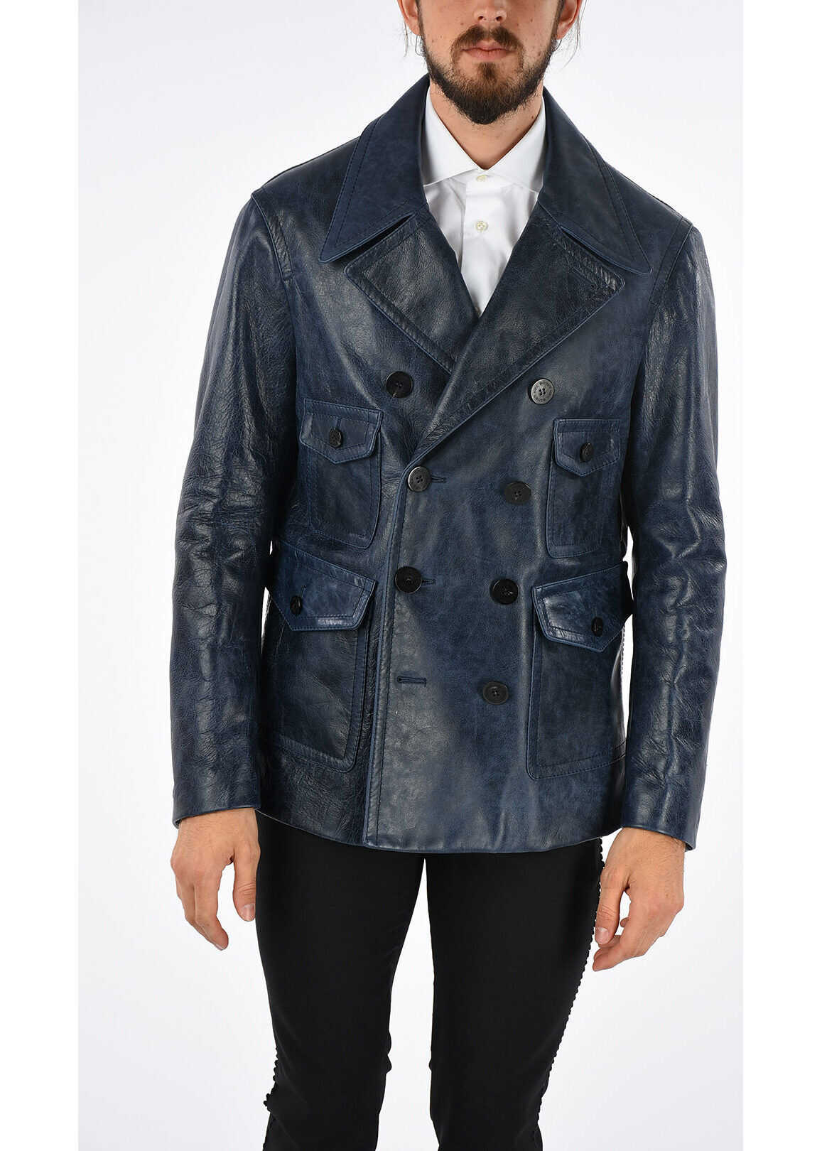 Neil Barrett VINTAGE LEATHER DB POCKETS COAT N/A