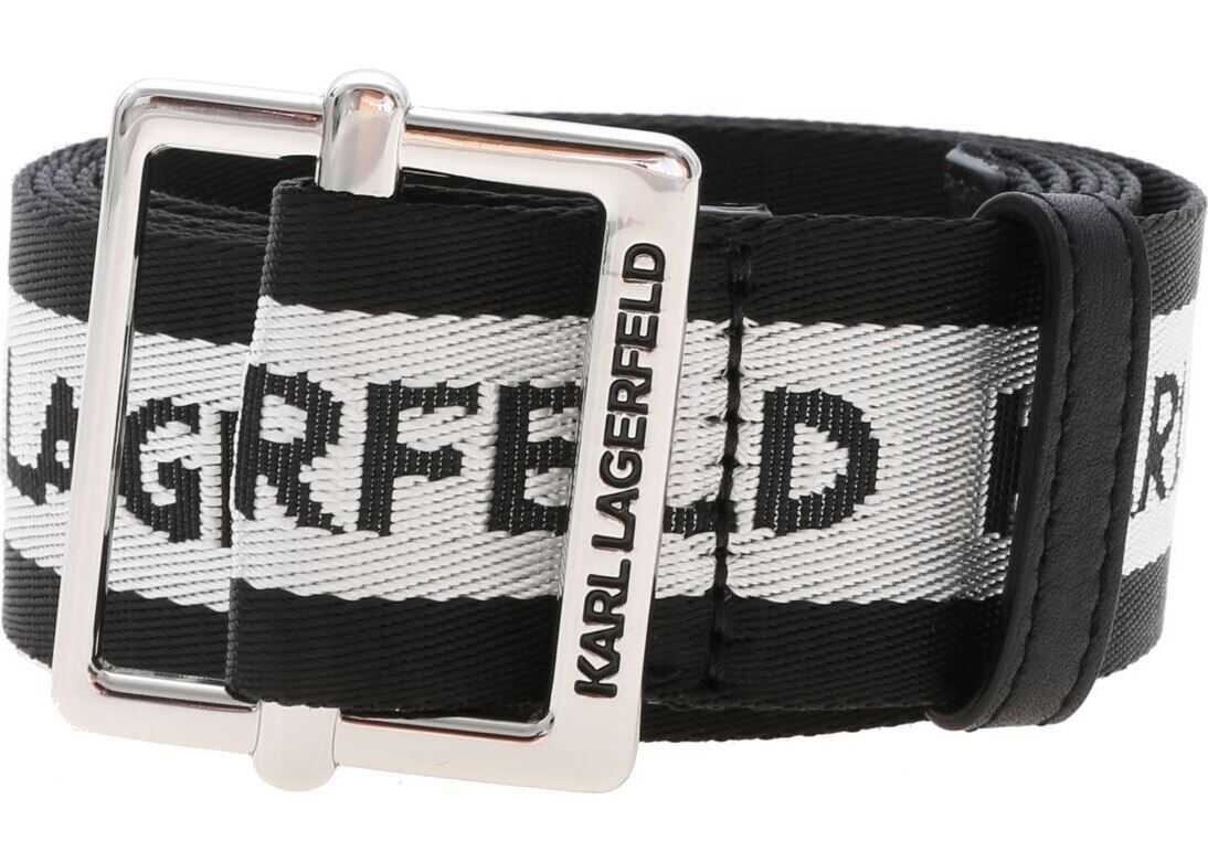 Karl Lagerfeld Karl Logo Belt In Black And Silver Black