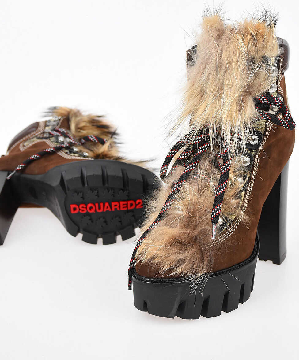 DSQUARED2 CANADA HIKING Ankle Boots With Real Fur BROWN