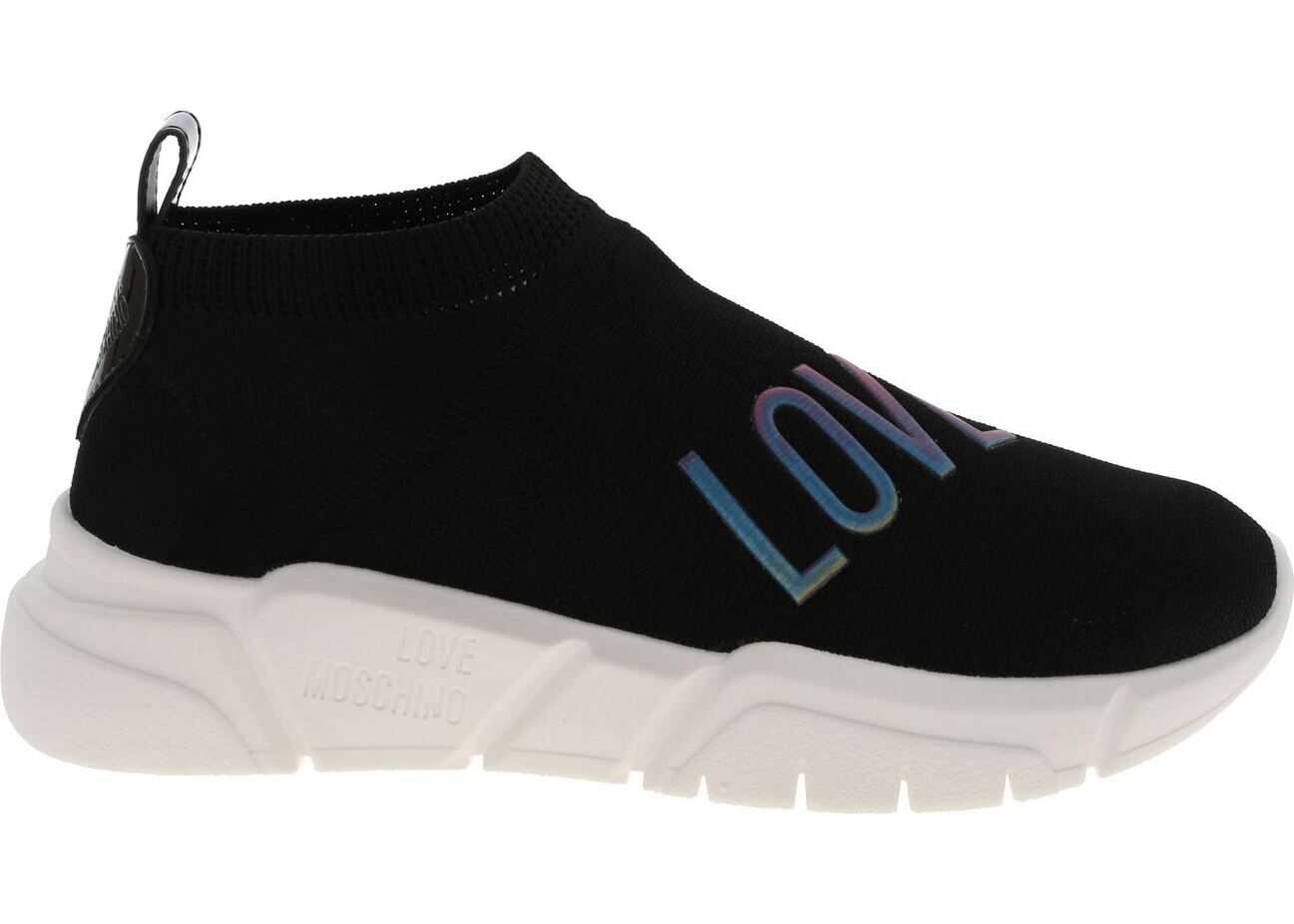 LOVE Moschino Black Sneakers With Iridescent Logo Black