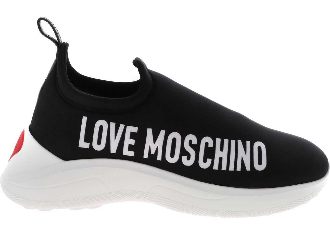 LOVE Moschino Black Sneakers With White Logo Black