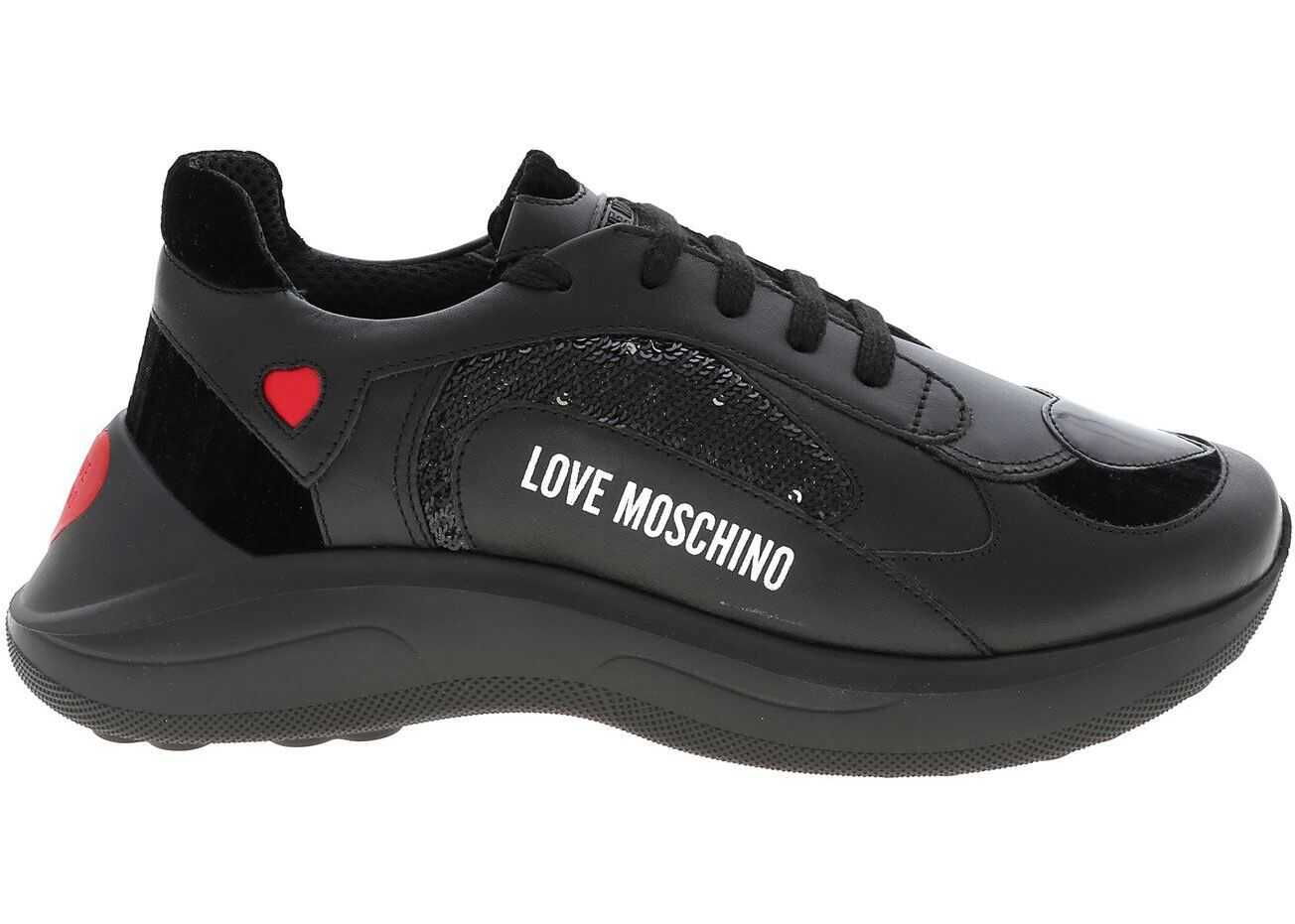 LOVE Moschino Black Sneakers With Logo Print Black