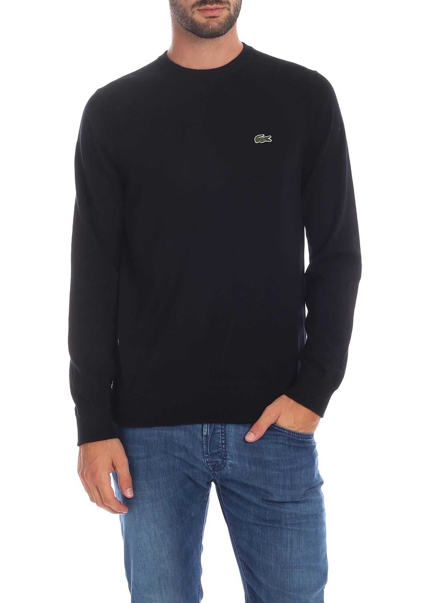 Lacoste Logo Patch Pullover In Black Black