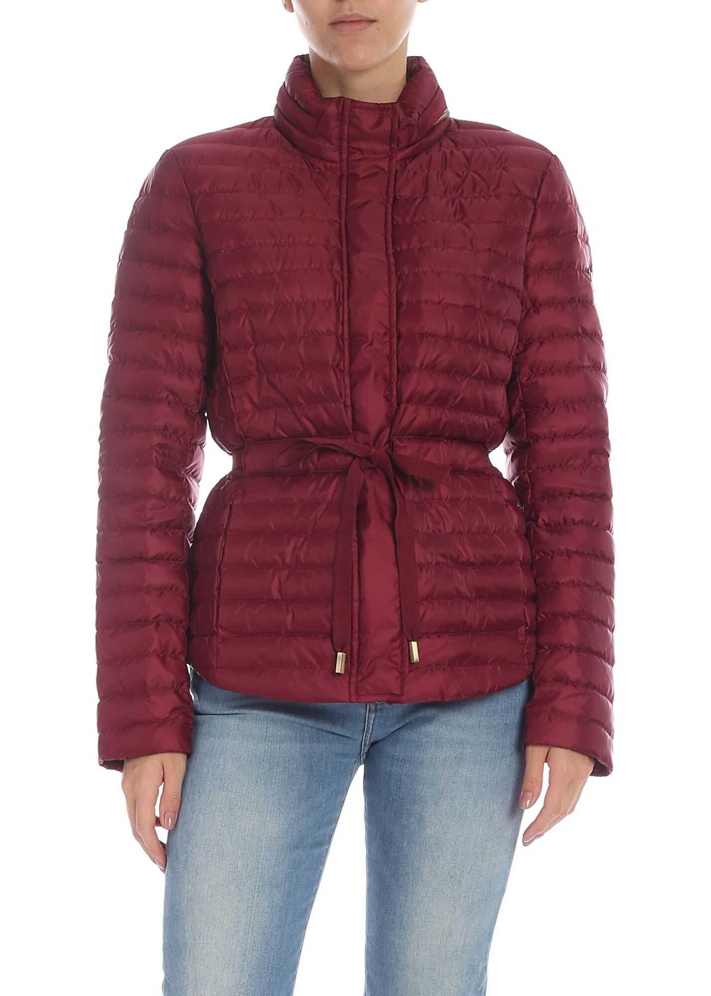 Michael Kors Burgundy Down Jacket With Grosgrain Drawstring Red