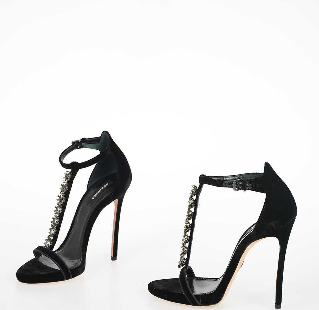 DSQUARED2 12cm Velvet Jewel Sandals BLACK