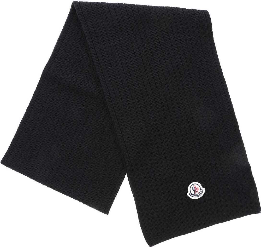 Moncler Black Knit Scarf With Logo Black