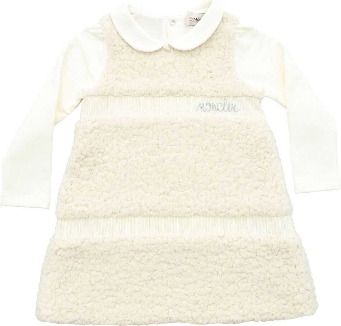 Moncler Kids Teddy Effect Dress In Ivory Color White