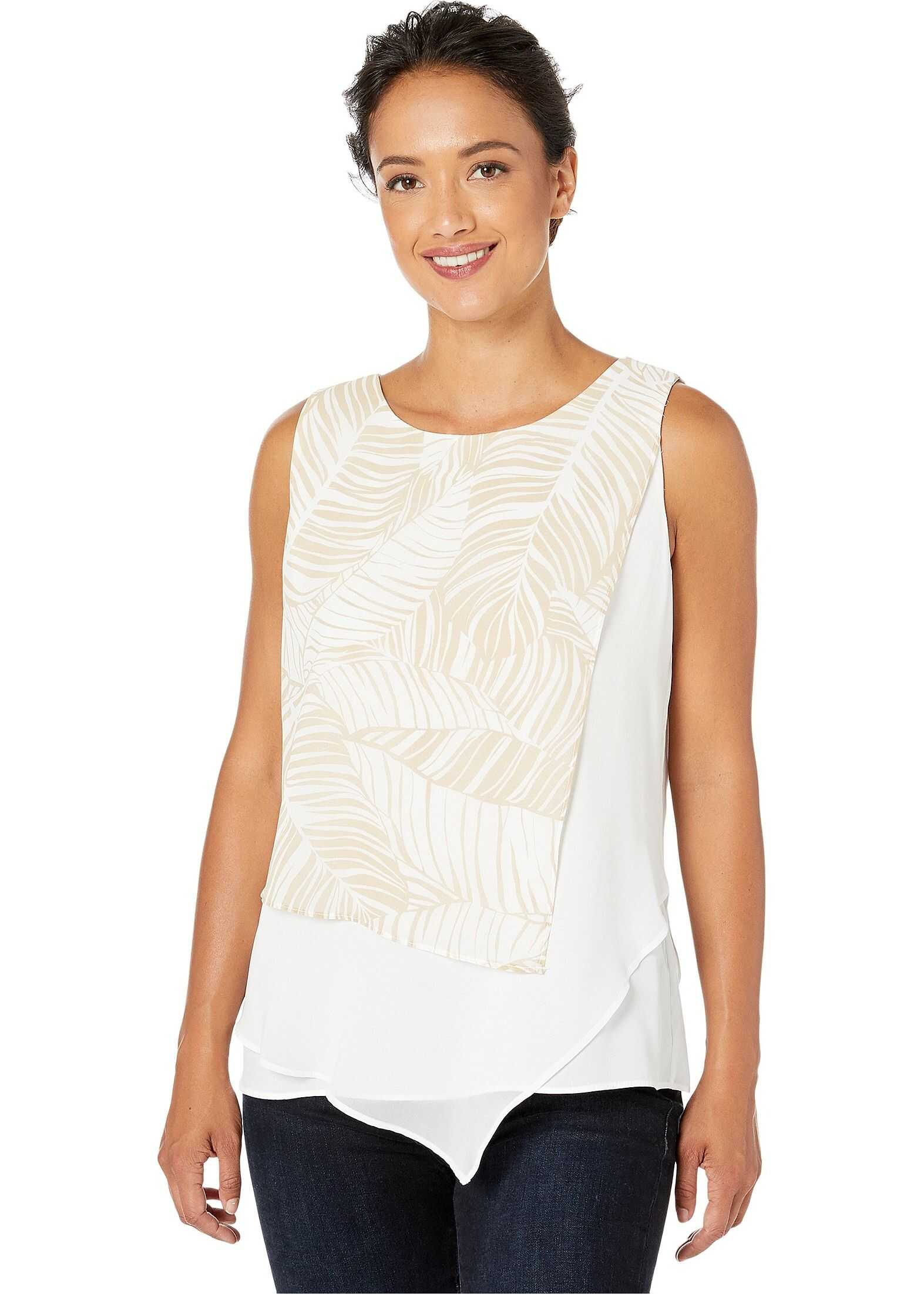 Calvin Klein Sleeveless Printed Layered Top Khaki/Cream