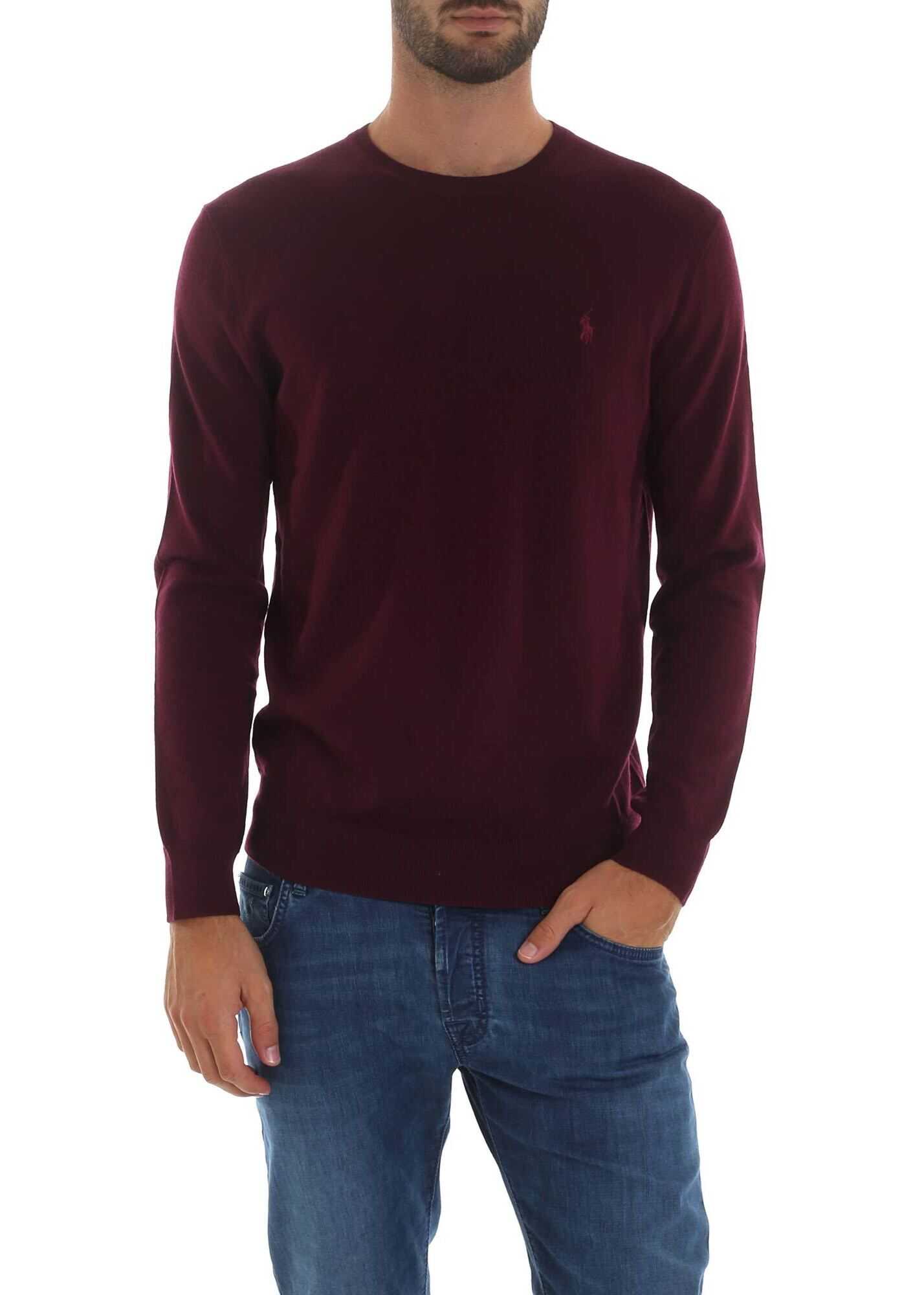 Ralph Lauren Wine-Colored Pullover With Logo Embroidery Red