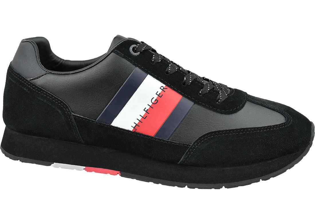 Tommy Hilfiger Corporate Leather Flag Runner Black