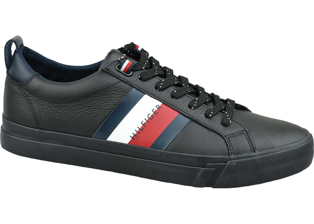 Tommy Hilfiger Flag Detail Leather Sneaker Black