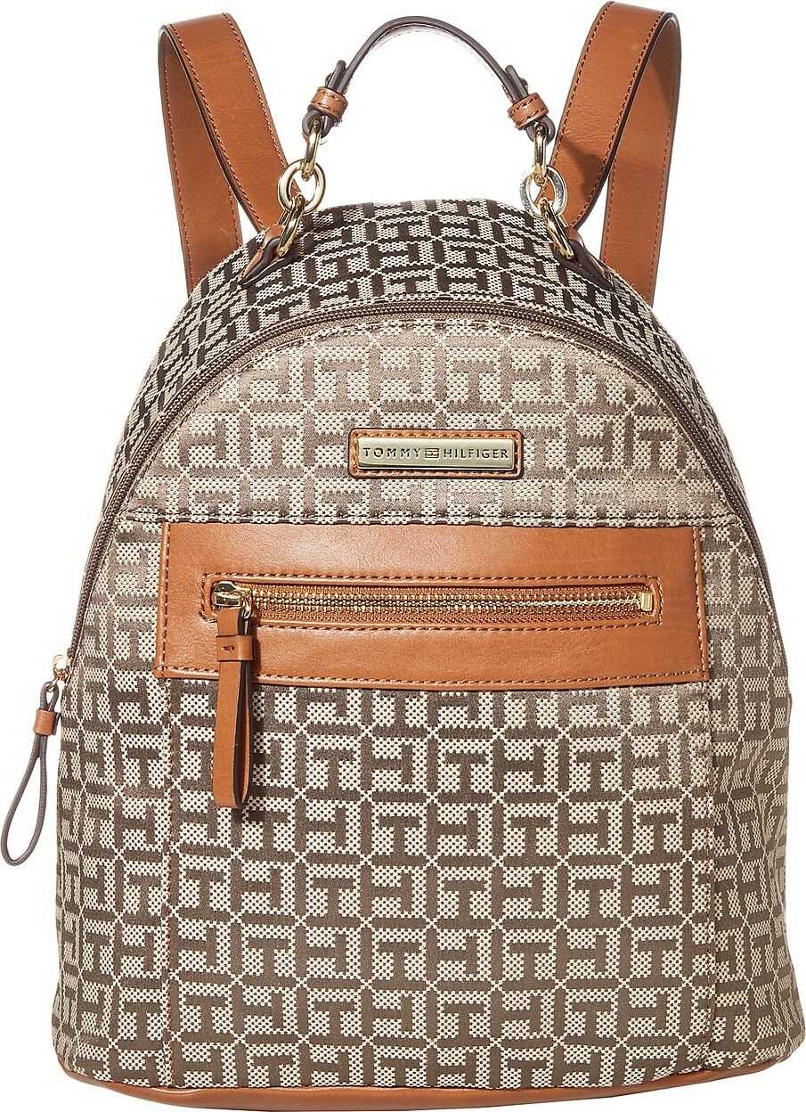 Tommy Hilfiger Claudia Jacquard Dome Backpack Tan Dark Chocolate