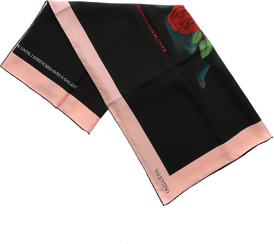 Valentino Garavani Silk Scarf In Black And Pink Black