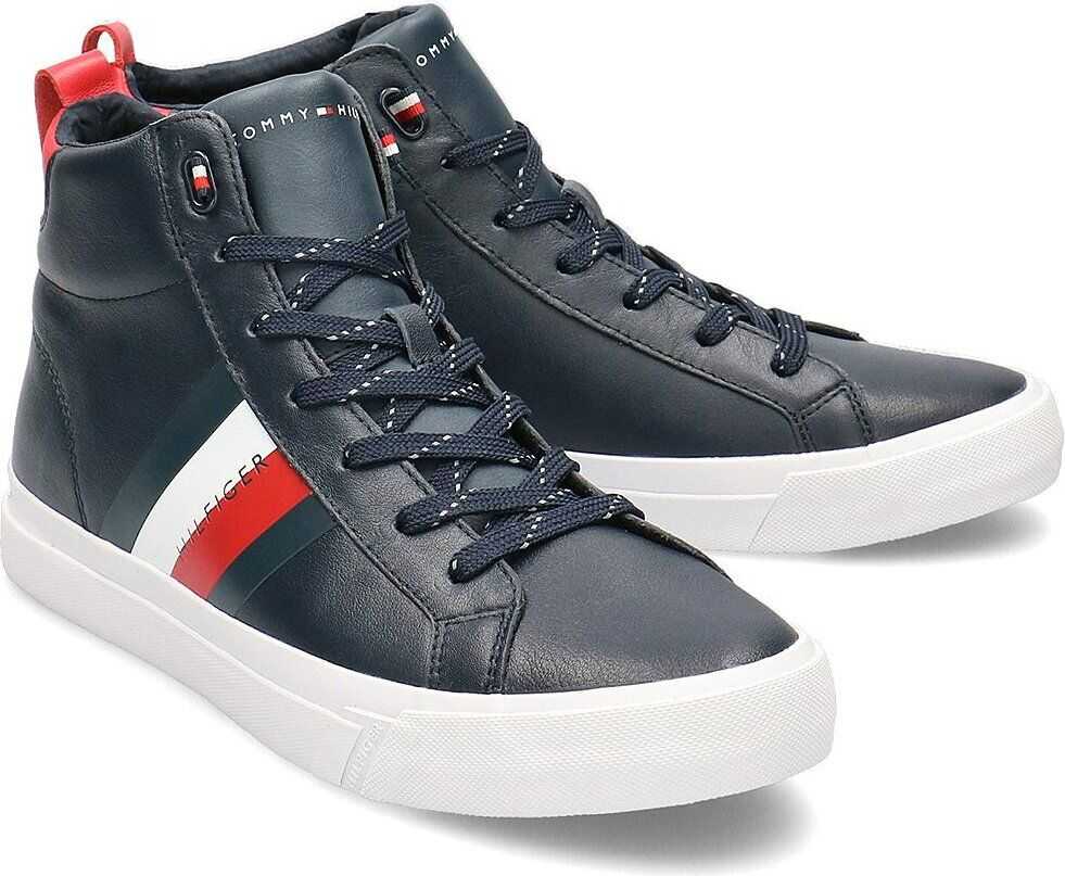 Tommy Hilfiger Flag Detail Leather High Granatowy