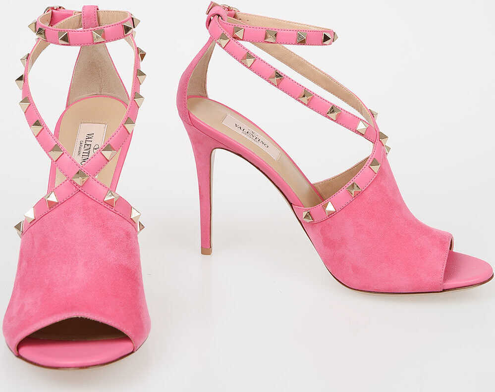 Valentino Garavani GARAVANI 10,5cm Suede Leather Sandals with Studded PINK