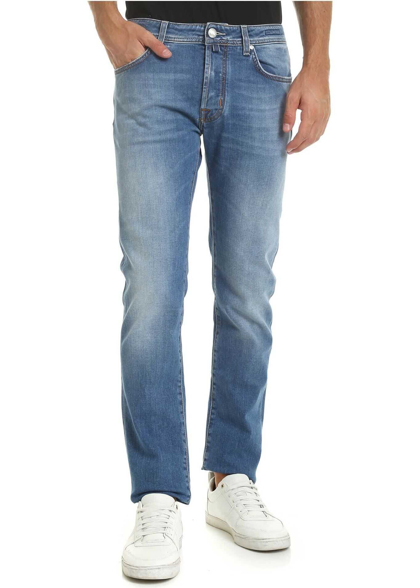 Blug Jacob Cohen Light Blue Jeans With Beige Label Light Blue