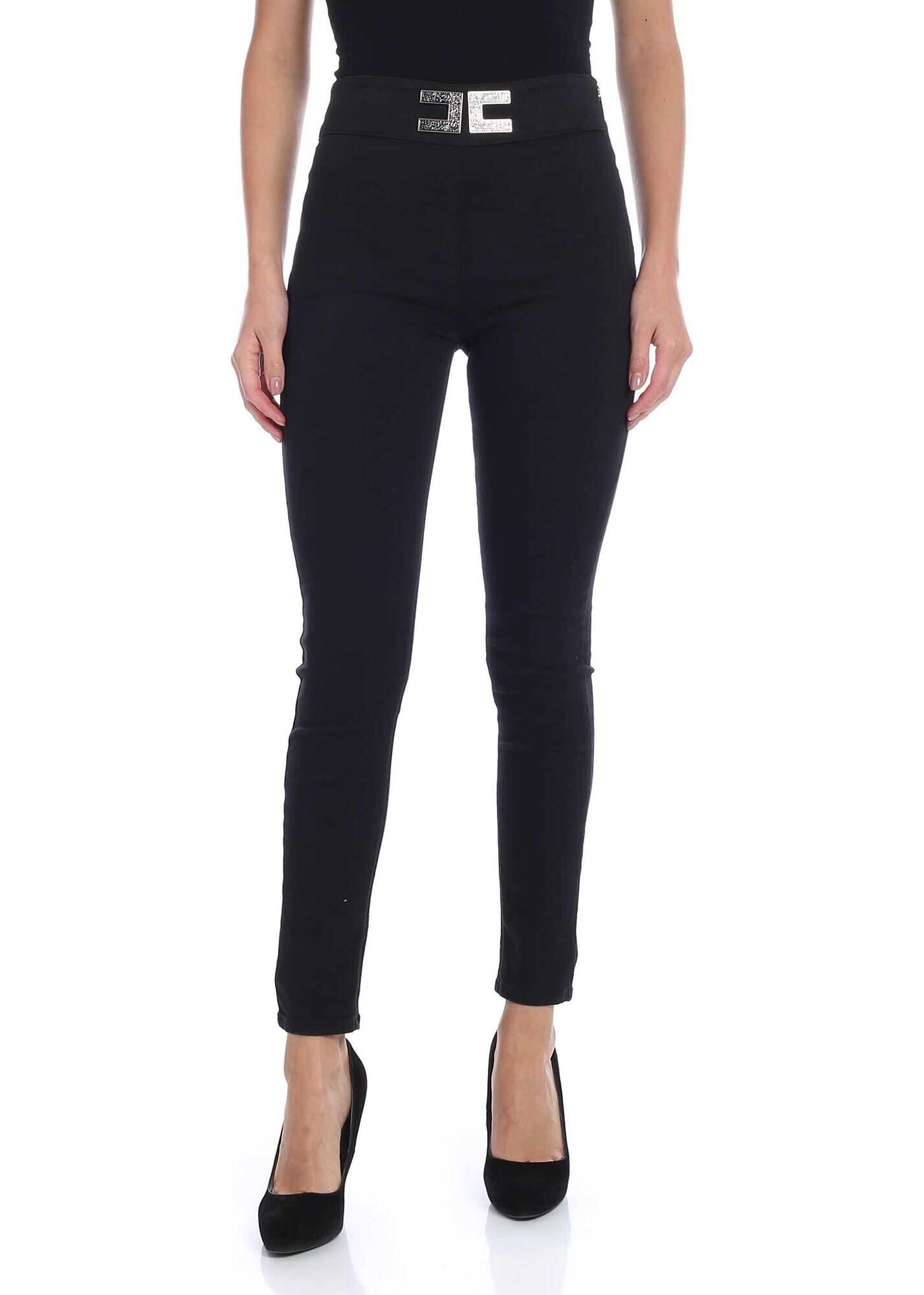 Elisabetta Franchi Skinny Jeans With Glitter Logo Black