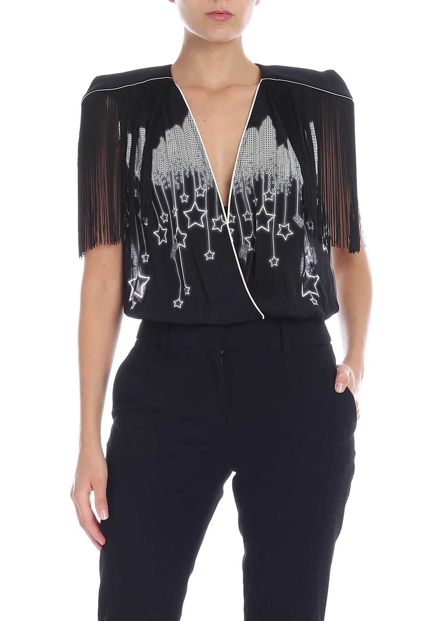 Elisabetta Franchi Black Body With White Star Fringes Black