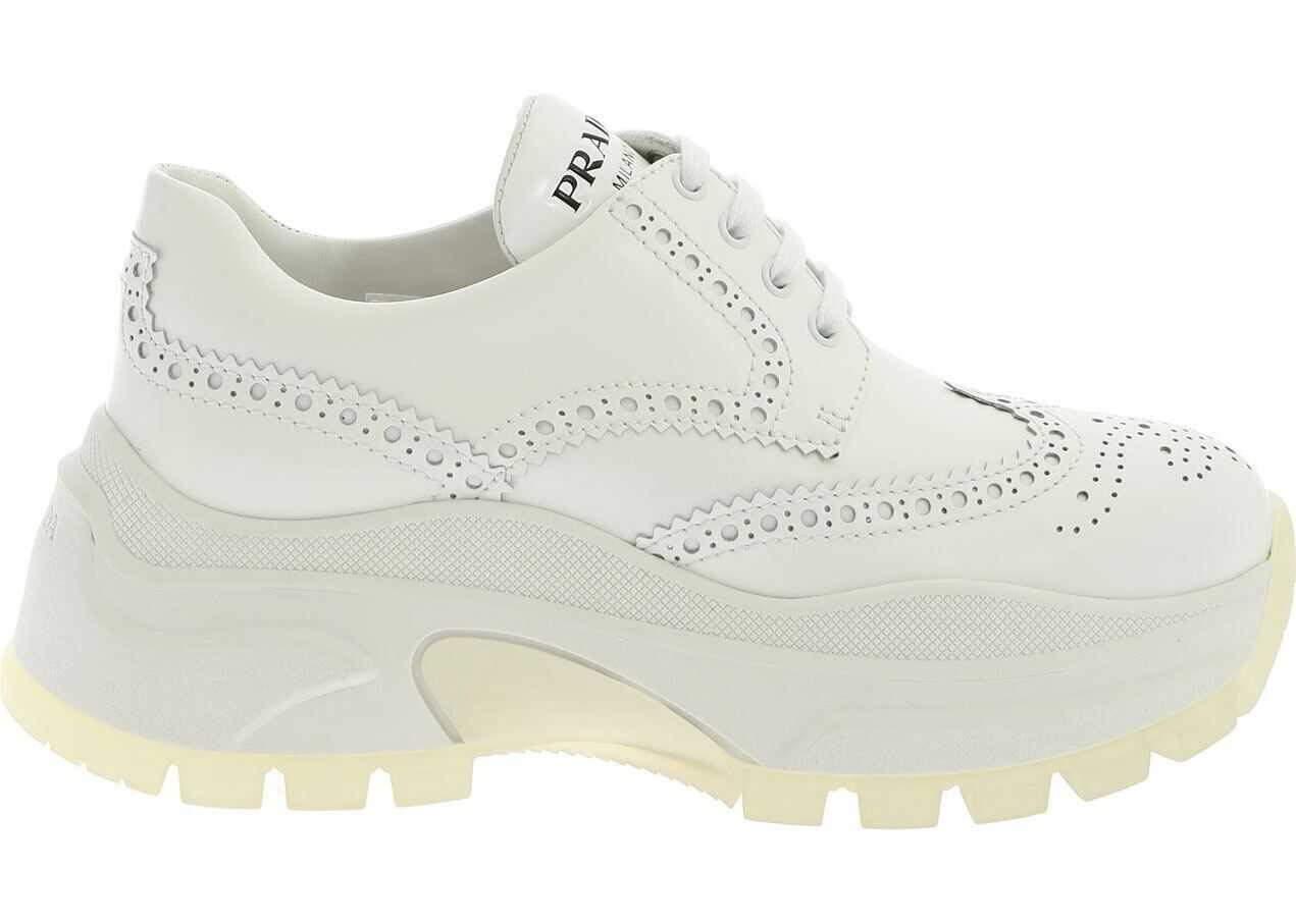 Prada Derby In White Leather With Stitching White