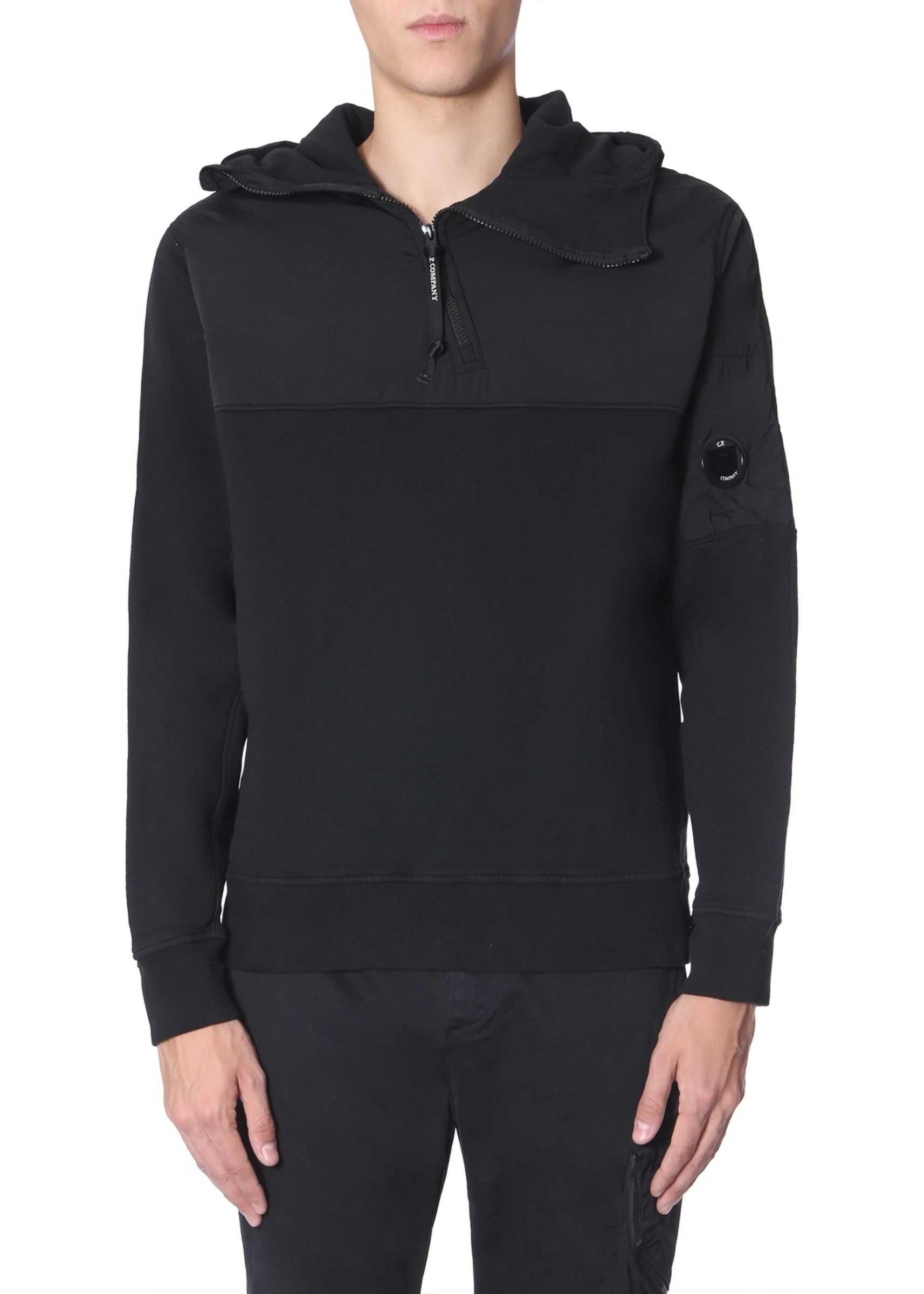 Bluza C.P. COMPANY Hooded Sweatshirt With Half Zip BLACK