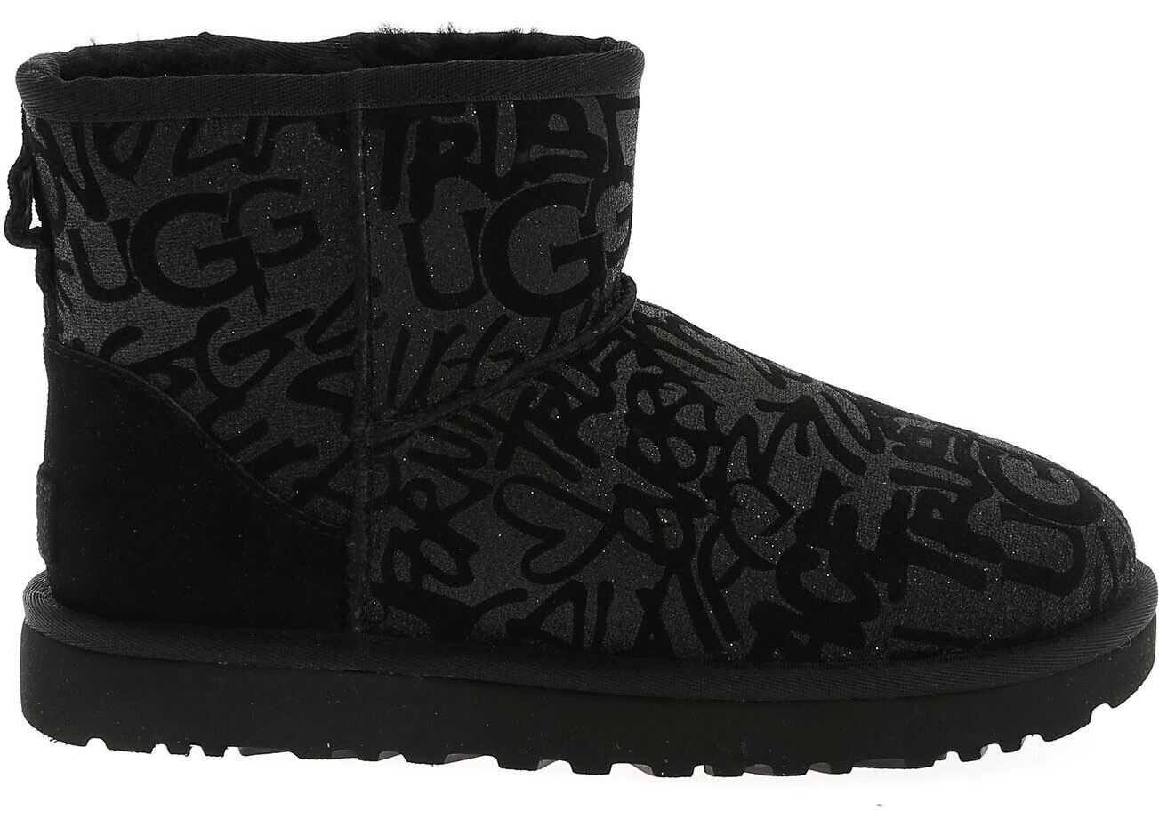 UGG Classic Mini Ankle Boots In Black With Glitter Black