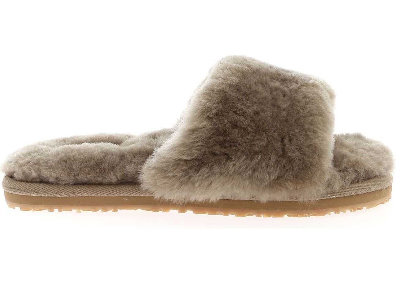 Mou Sheepskin Slippers In Mud Color Brown