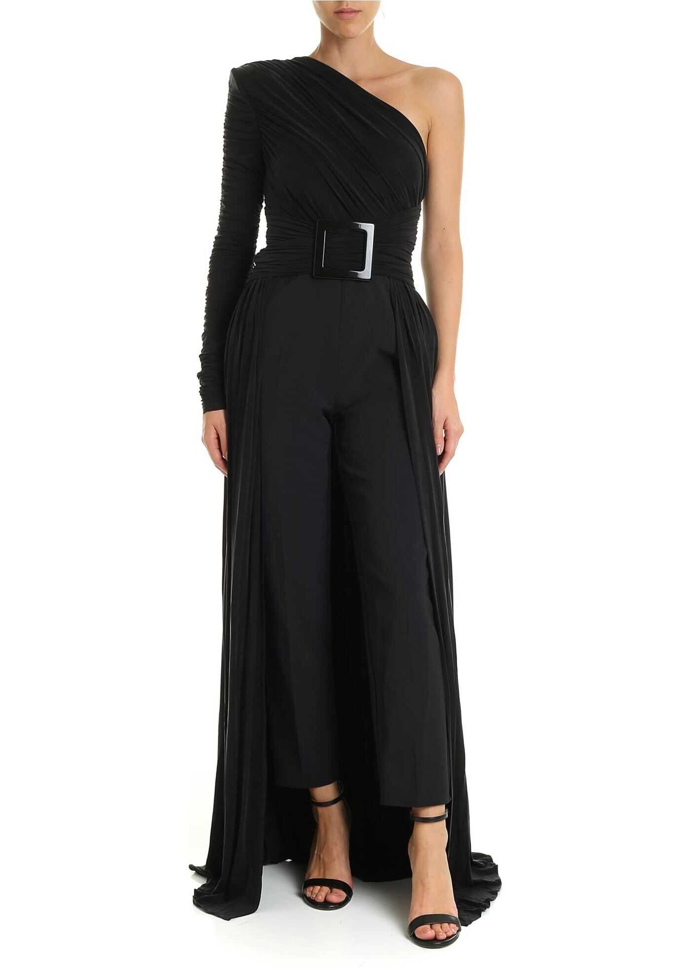 Elisabetta Franchi Black Pleated Cupro Dress Black