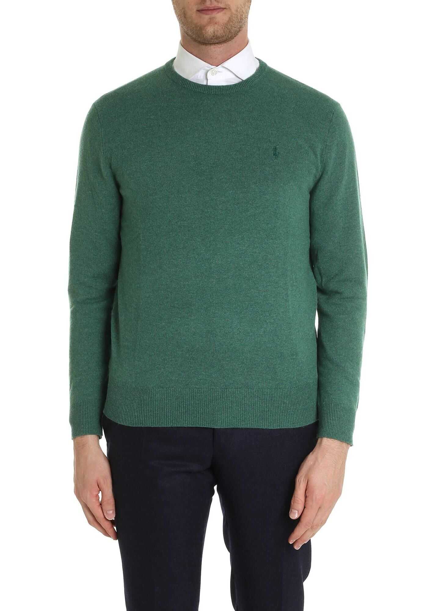 Green Melange Pullover With Logo Embroidery