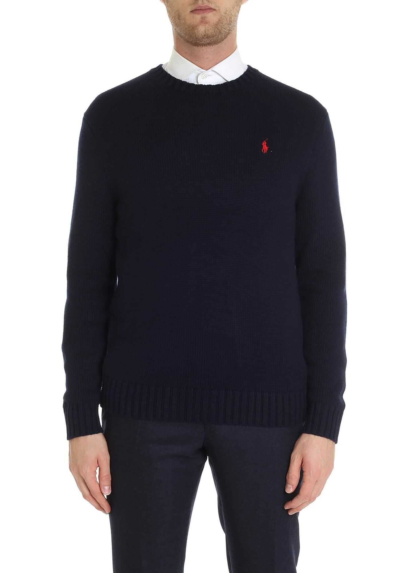 Ralph Lauren Blue Pullover With Red Logo Embroidery Blue