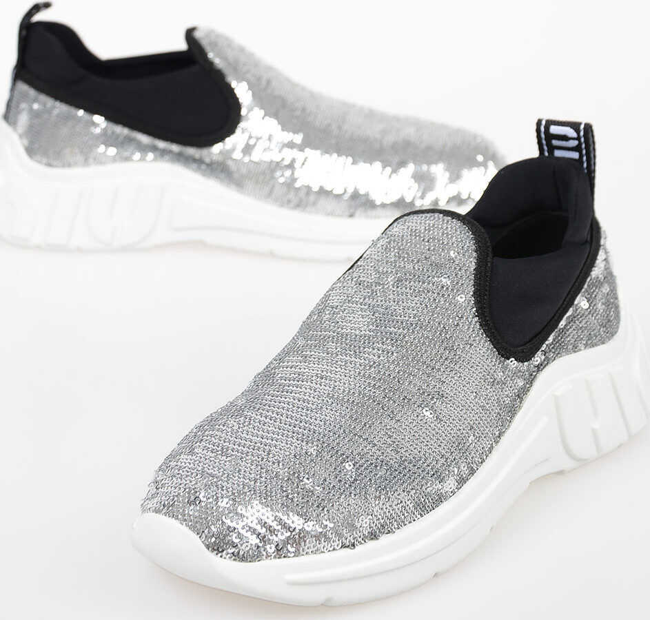 Miu Miu Sequined Fabric Sneakers SILVER