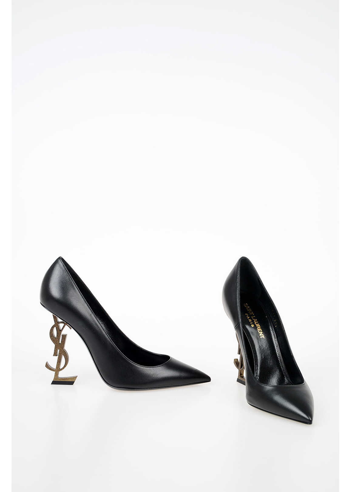 Saint Laurent Leather Opyum Pumps With Logoed Metal Heel 11Cm Black