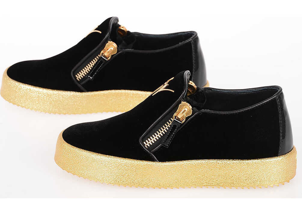 Giuseppe Zanotti Velvet VERONICA Gold Slip On Sneakers BLACK