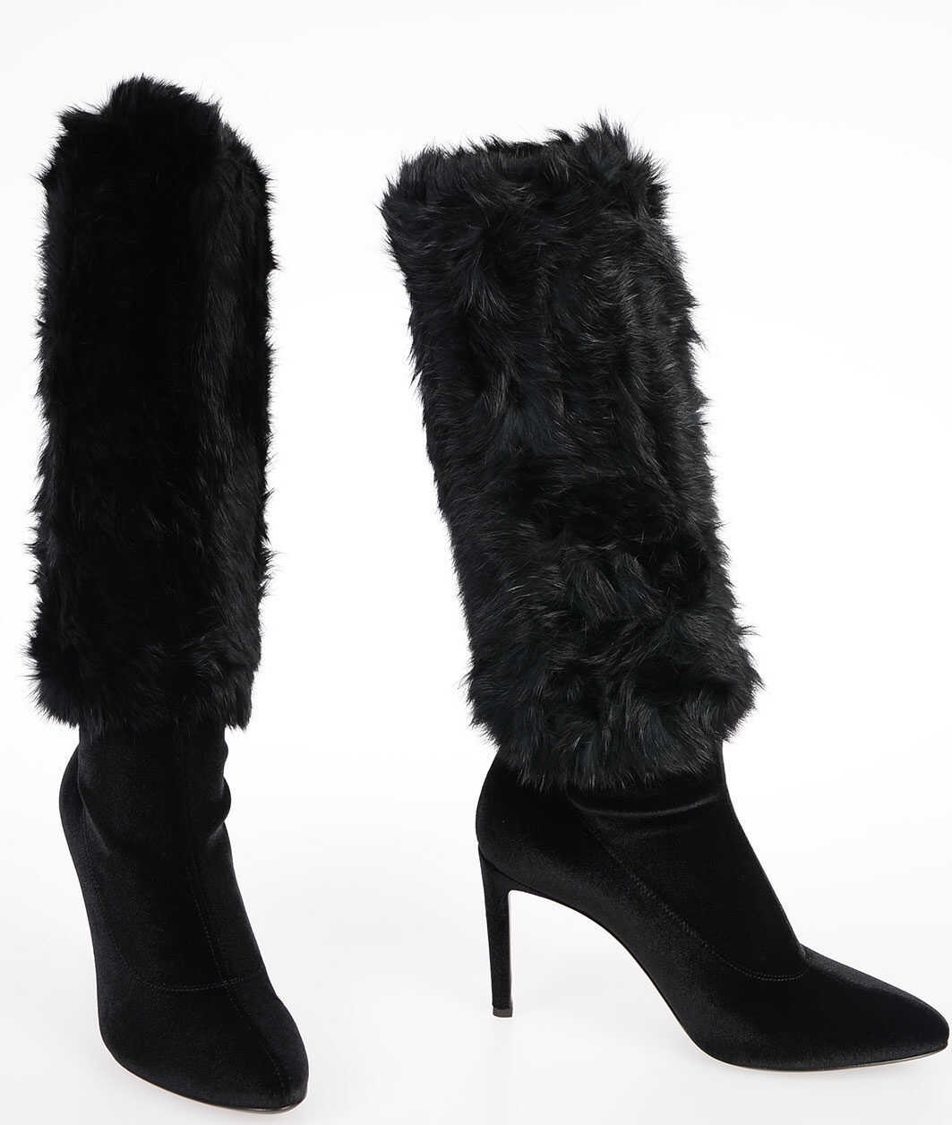 Giuseppe Zanotti 9cm Velvet Real Fur Boots BLACK