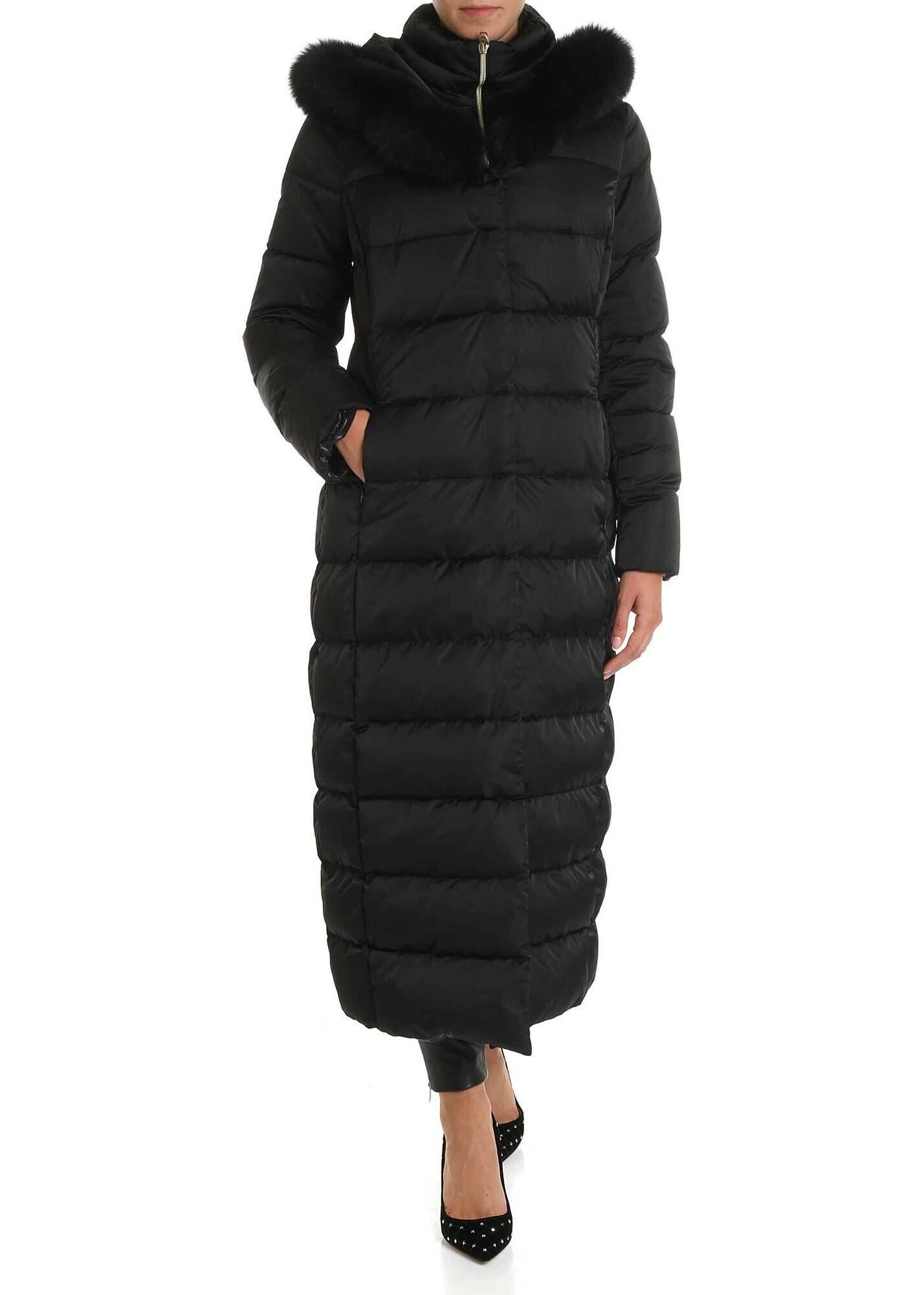 Herno Long Black Down Jacket With Hood Black