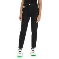 Blugi drepti Black Jeans With Logo Label Femei