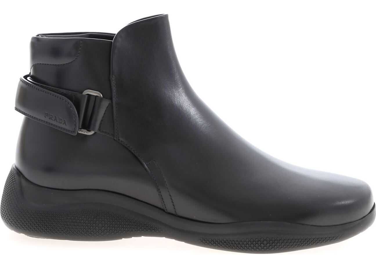 Prada Black Ankle Boots With Rear Strap Black