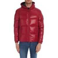 Geci de iarna Burgundy Down Jacket With Logo Patch Barbati